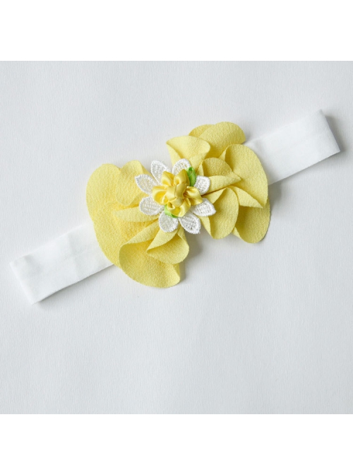 Fashion Birthday Holiday Cute White Lace Yellow Bow Flowers Baby Girls Hairband