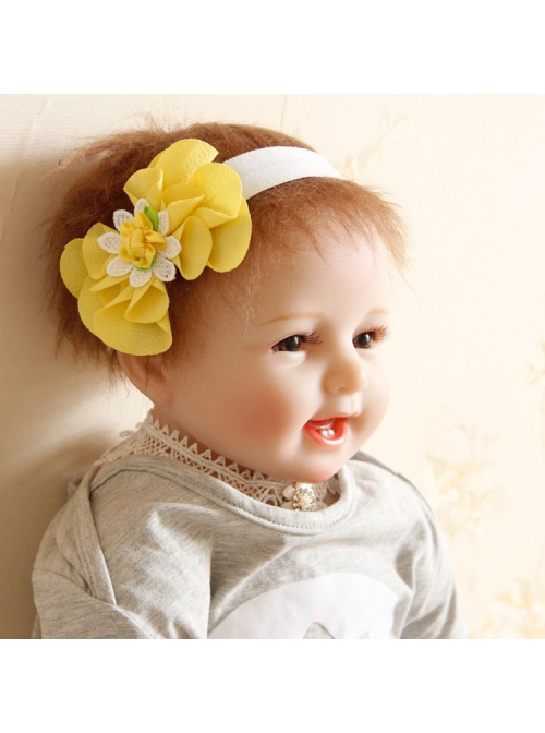 Fashion Birthday Holiday Cute White Lace Yellow Bow Flowers Baby Girls Hairband
