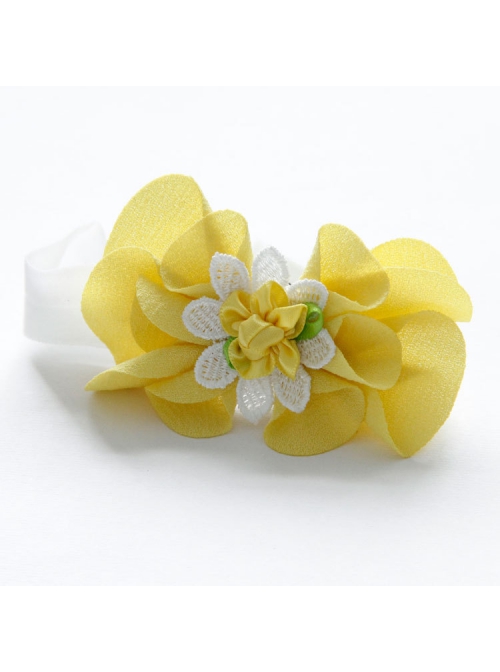 Fashion Birthday Holiday Cute White Lace Yellow Bow Flowers Baby Girls Hairband