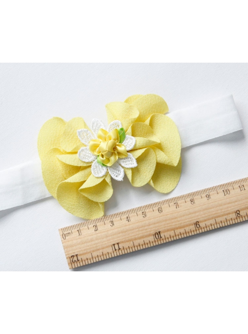 Fashion Birthday Holiday Cute White Lace Yellow Bow Flowers Baby Girls Hairband