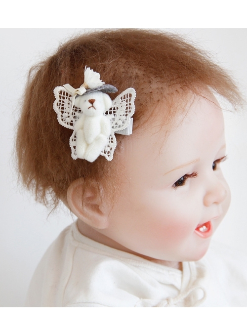 Cute Fashion White Lace Butterfly Bear Girl Birthday Party Hairpin
