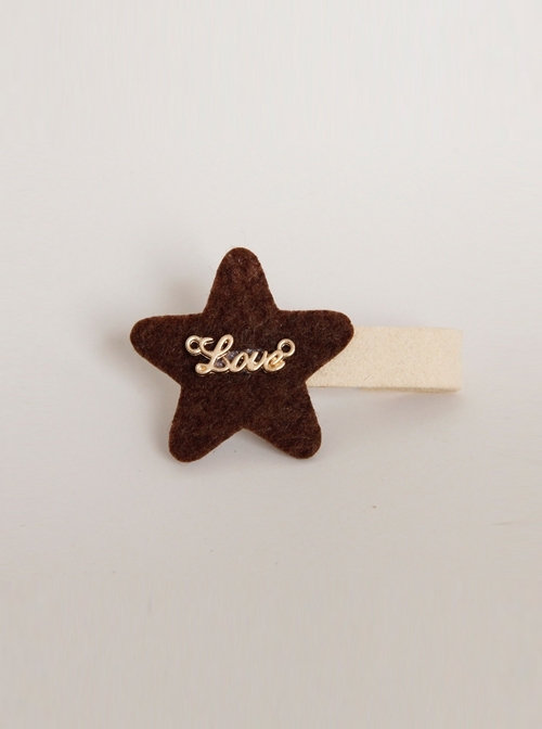 Children Fashion Cute Alloy Letters Fabric Brown Stars Cloth Hairpin