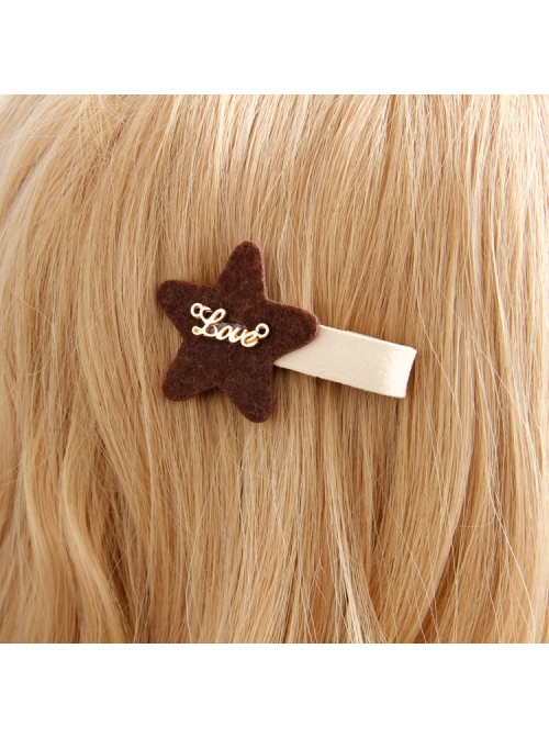 Children Fashion Cute Alloy Letters Fabric Brown Stars Cloth Hairpin