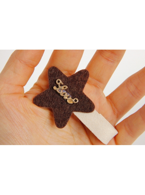 Children Fashion Cute Alloy Letters Fabric Brown Stars Cloth Hairpin