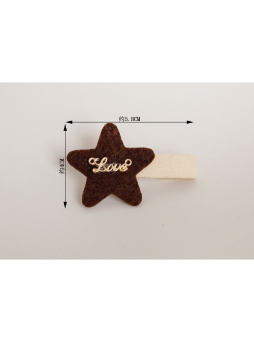 Children Fashion Cute Alloy Letters Fabric Brown Stars Cloth Hairpin