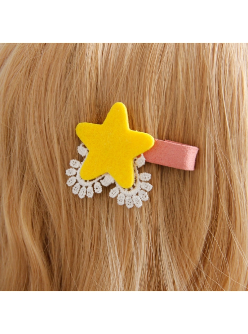 Casual Fashion White Lace Yellow Stars Girl Cute Holiday Birthday Hairpin