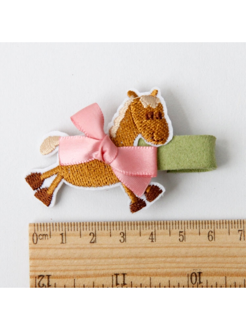 Embroidery Fashion Cartoon Pony Pink Bow Edging Baby Child Cute Hairpin