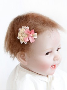 Trend Fashion Cute Beige Wool Flower Pink Bow Baby Girl Child Hairpin
