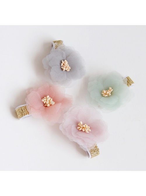 Dreamy Fashion Cute Net Yarn Flowers Girls Baby Birthday Fabric Half-Wrapped Hairpin