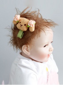 Cartoon Fashion Pink Flower Brown Plush Dog Baby Girl Cute Hairpin