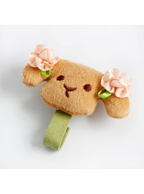 Cartoon Fashion Pink Flower Brown Plush Dog Baby Girl Cute Hairpin