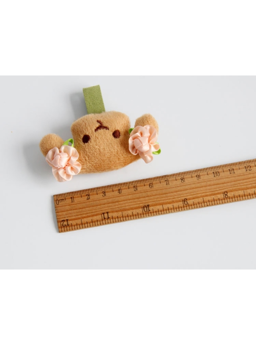 Cartoon Fashion Pink Flower Brown Plush Dog Baby Girl Cute Hairpin