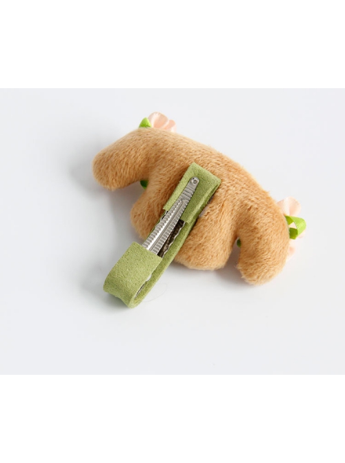 Cartoon Fashion Pink Flower Brown Plush Dog Baby Girl Cute Hairpin