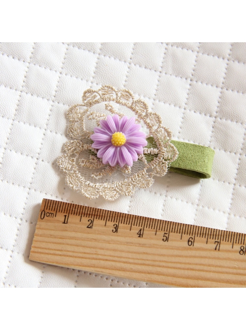 Fashion Cute Retro Christmas Golden Lace Love Purple Flowers Girl Baby Green Hairpin