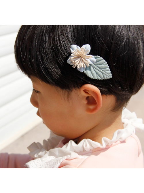 Handmade Fashion Cute Blue Flowers Green Leaves Child Girl Hairpin