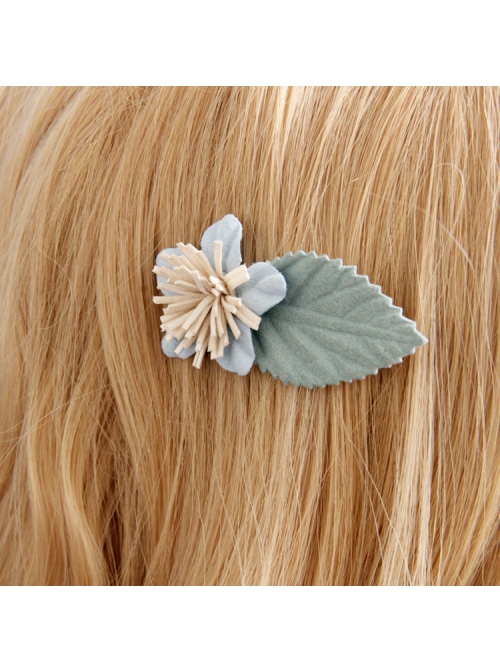 Handmade Fashion Cute Blue Flowers Green Leaves Child Girl Hairpin