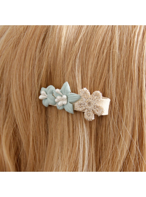Light Green Flowers White Pearls Golden Lace Simple Fashion Baby Girls Cute Birthday Hairpin