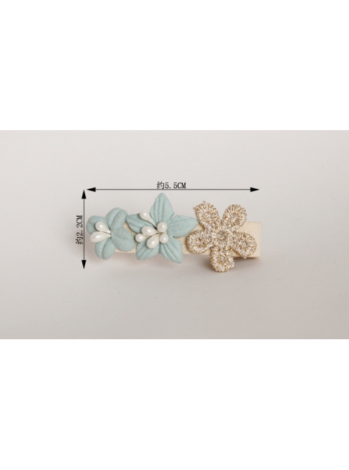 Light Green Flowers White Pearls Golden Lace Simple Fashion Baby Girls Cute Birthday Hairpin