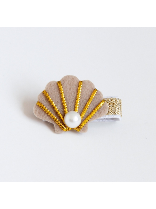 Fabric Fashion Cute Shell Pearl Golden Lace Girls Baby Seaside Travel Hairpin