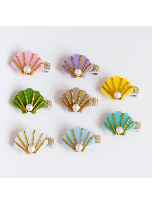 Fabric Fashion Cute Shell Pearl Golden Lace Girls Baby Seaside Travel Hairpin