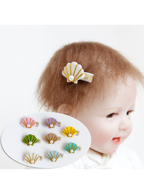 Fabric Fashion Cute Shell Pearl Golden Lace Girls Baby Seaside Travel Hairpin