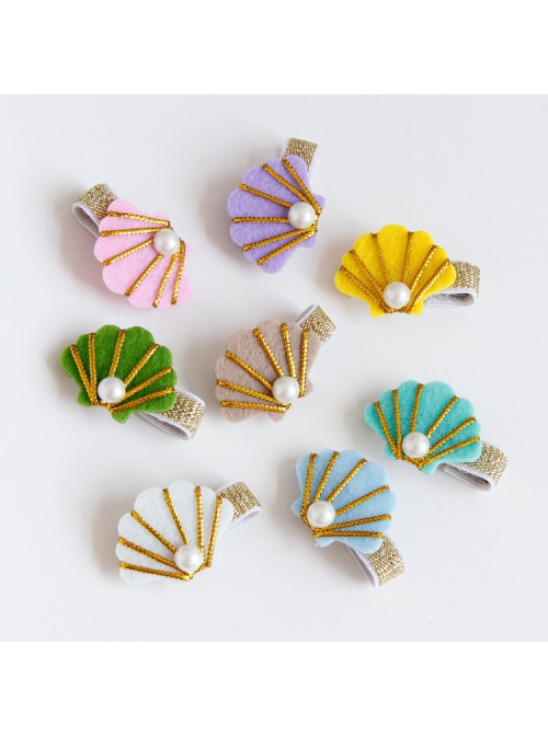 Fabric Fashion Cute Shell Pearl Golden Lace Girls Baby Seaside Travel Hairpin