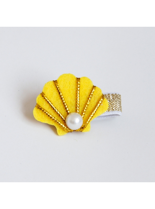 Fabric Fashion Cute Shell Pearl Golden Lace Girls Baby Seaside Travel Hairpin