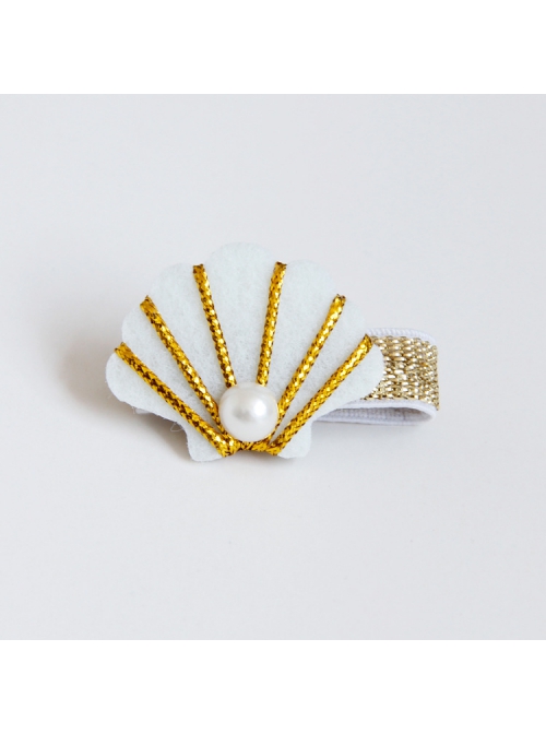 Fabric Fashion Cute Shell Pearl Golden Lace Girls Baby Seaside Travel Hairpin