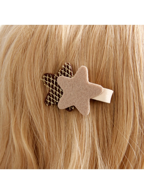 Baby Girl Fashion Cute Golden Grid Coffee Color Stars Retro Hairpin
