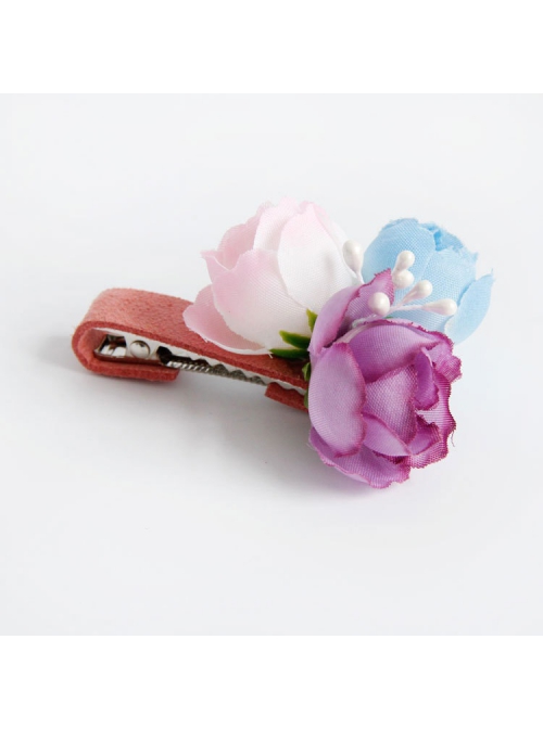 Handmade Fashion Cute Baby Colored Flowers Girls Pink Duckbill Hairpin
