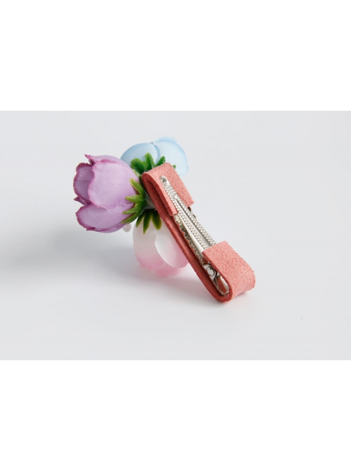 Handmade Fashion Cute Baby Colored Flowers Girls Pink Duckbill Hairpin