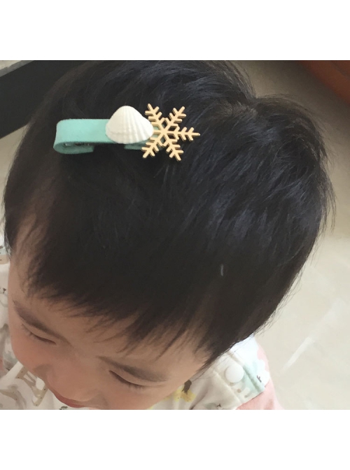 Seaside Fashion Golden Snowflakes White Shells Delicate Baby Handmade Blue Hairpin
