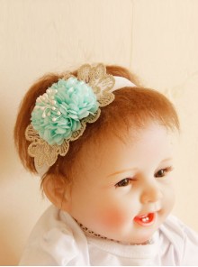Cute Fashion Female Baby Child Golden Lace Blue Flower Elastic Hair Band