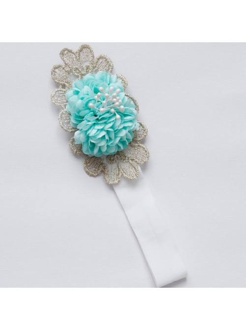 Cute Fashion Female Baby Child Golden Lace Blue Flower Elastic Hair Band