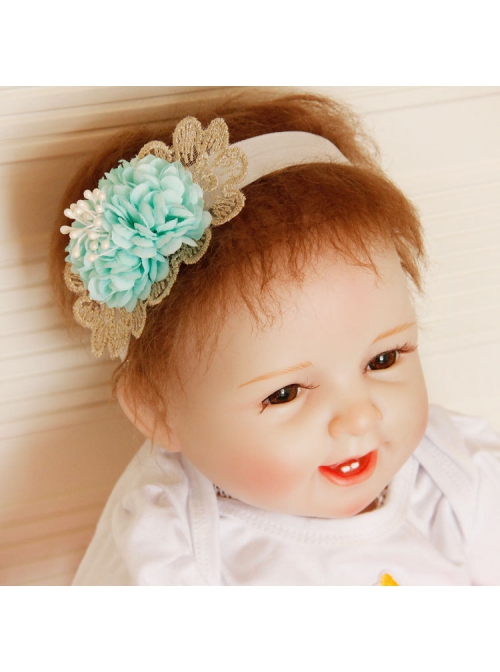 Cute Fashion Female Baby Child Golden Lace Blue Flower Elastic Hair Band