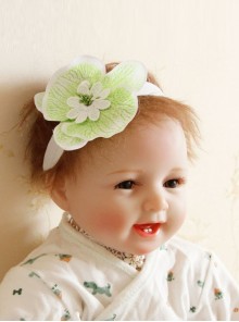 Female Baby Cute Fashion Trend Children Green Flowers White Lace Elastic Hair Band