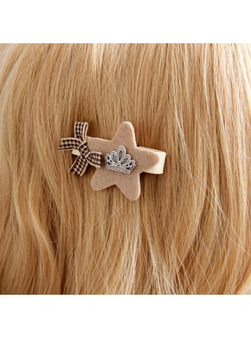 Alloy Crown Plaid Bowknot Coffee Stars Cute Fashion Trend Children Girls Baby Hairpins