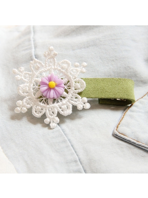 Christmas Birthday Cute Fashion Baby White Lace Purple Flowers Female Child Green Duckbill Hairpin