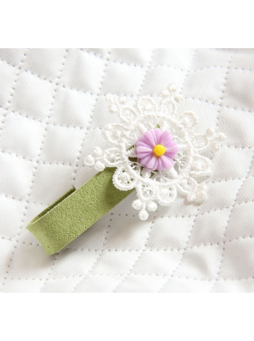 Christmas Birthday Cute Fashion Baby White Lace Purple Flowers Female Child Green Duckbill Hairpin