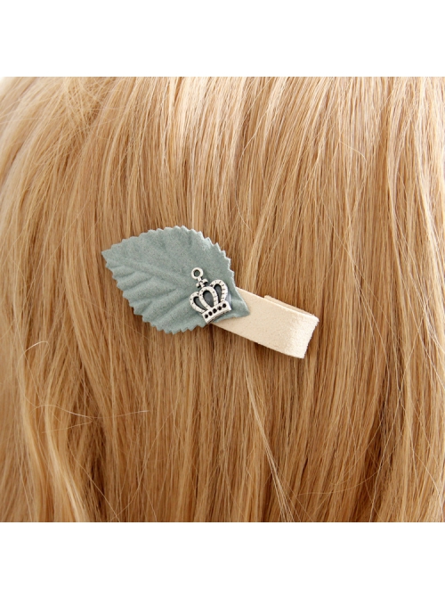 Fashion Simple Alloy Crown Fabric Blue Leaf Simple Child Girl Cute Hairpin