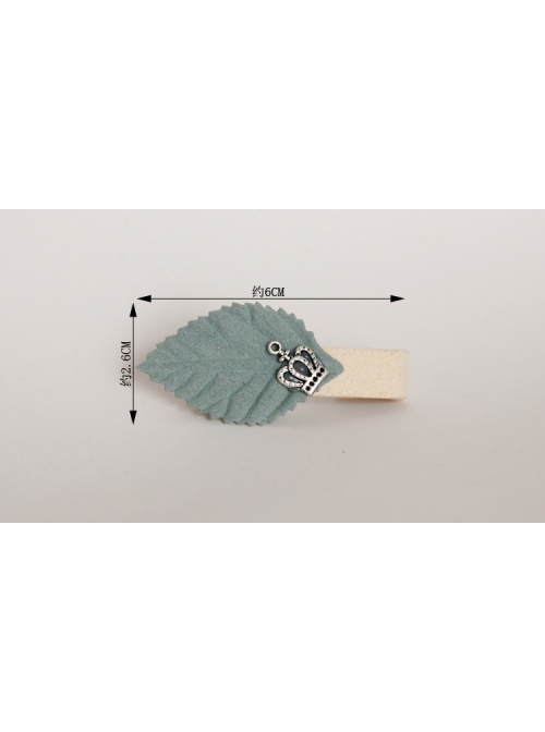 Fashion Simple Alloy Crown Fabric Blue Leaf Simple Child Girl Cute Hairpin