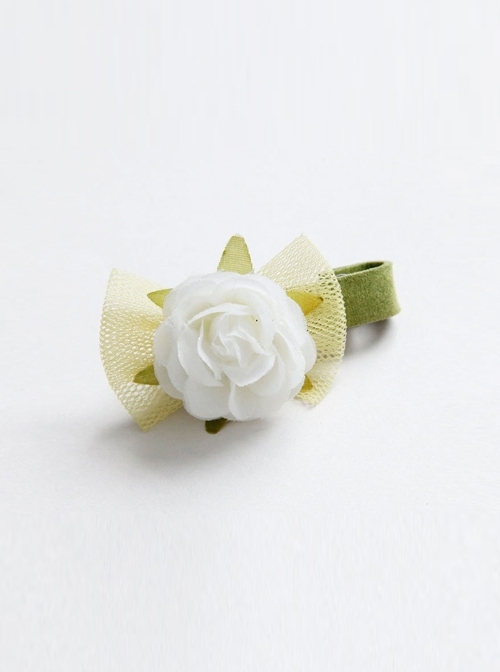 Yellow Net Yarn Bow Knot White Flowers Baby Children Cute Green Small Hairpin