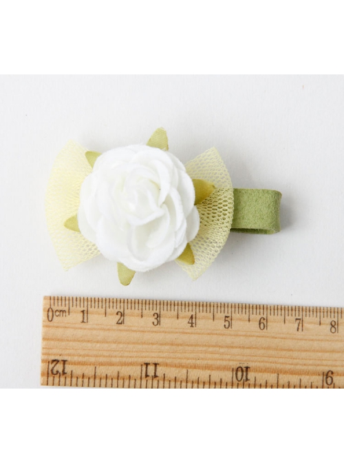 Yellow Net Yarn Bow Knot White Flowers Baby Children Cute Green Small Hairpin