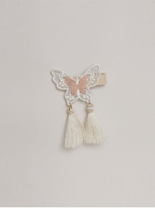 Fashion Retro Festival Baby Girl White Lace Butterfly Tassel Hairpin