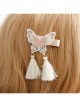 Fashion Retro Festival Baby Girl White Lace Butterfly Tassel Hairpin