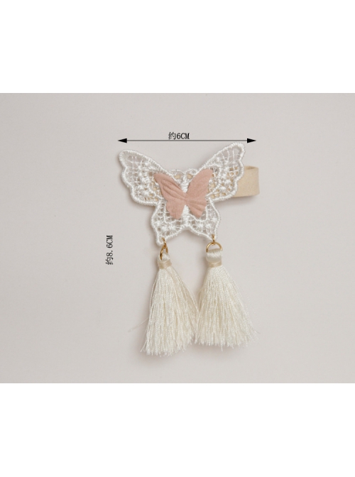 Fashion Retro Festival Baby Girl White Lace Butterfly Tassel Hairpin