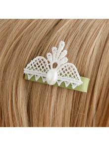 Handmade Fashion Cute White Lace Pearl Little Crown Baby Child Green Duckbill Hairpin