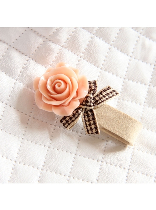 Christmas Baby Girl Pink Flower Plaid Bow Cute Fashion Princess Hairpin