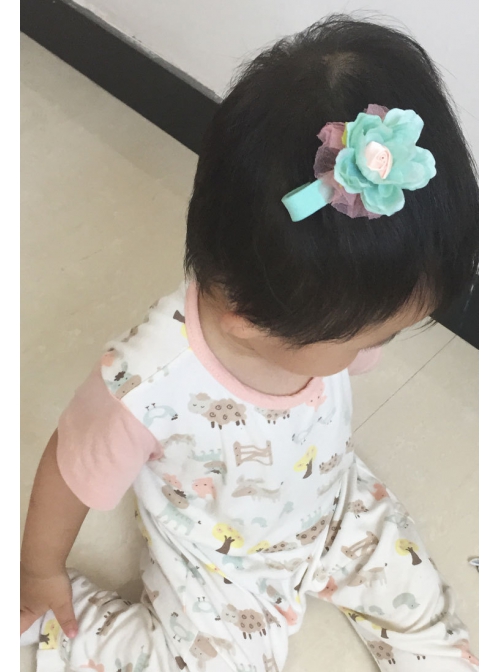 Handmade Fashion Cute Female Baby Child Fabric Blue Pink Rose Flower Duckbill Hairpin