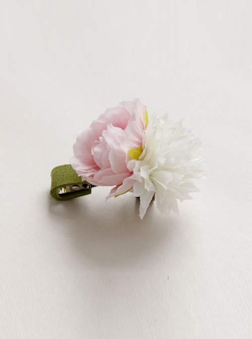 Handmade Fashion Cute Pink White Flowers Baby Girl Child Edging Green Small Hairpin